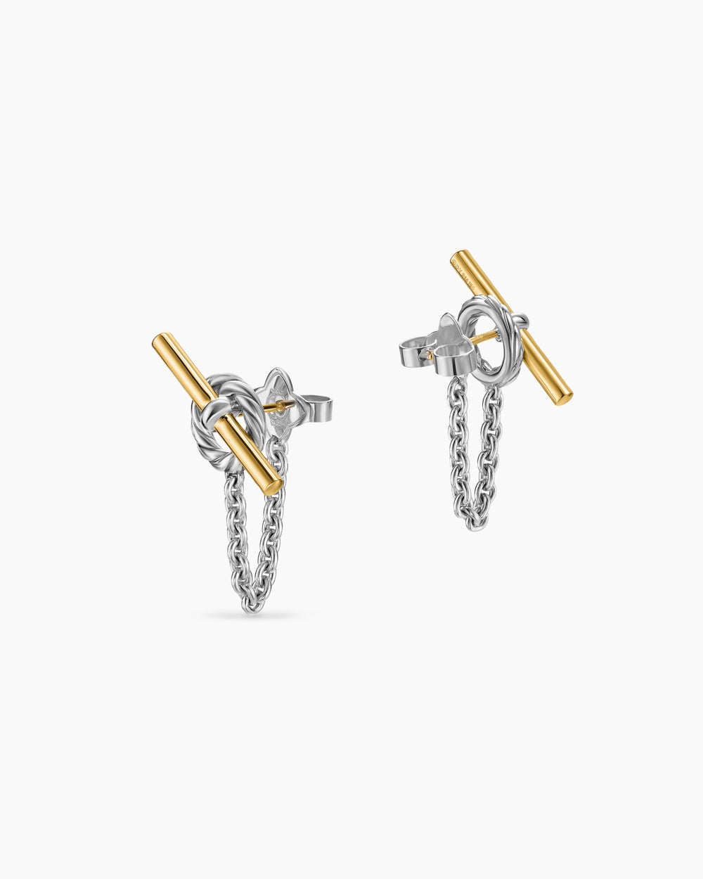 Womens DY Mercer® Bold Toggle Chain Stud Earrings in Sterling Silver with 18K Yellow Gold, 50.4mm