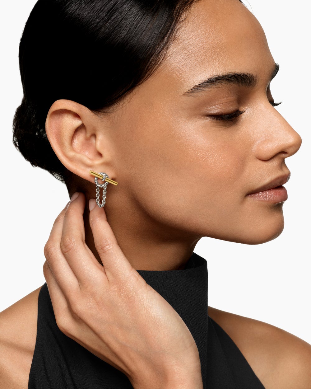 Womens DY Mercer® Bold Toggle Chain Stud Earrings in Sterling Silver with 18K Yellow Gold, 50.4mm