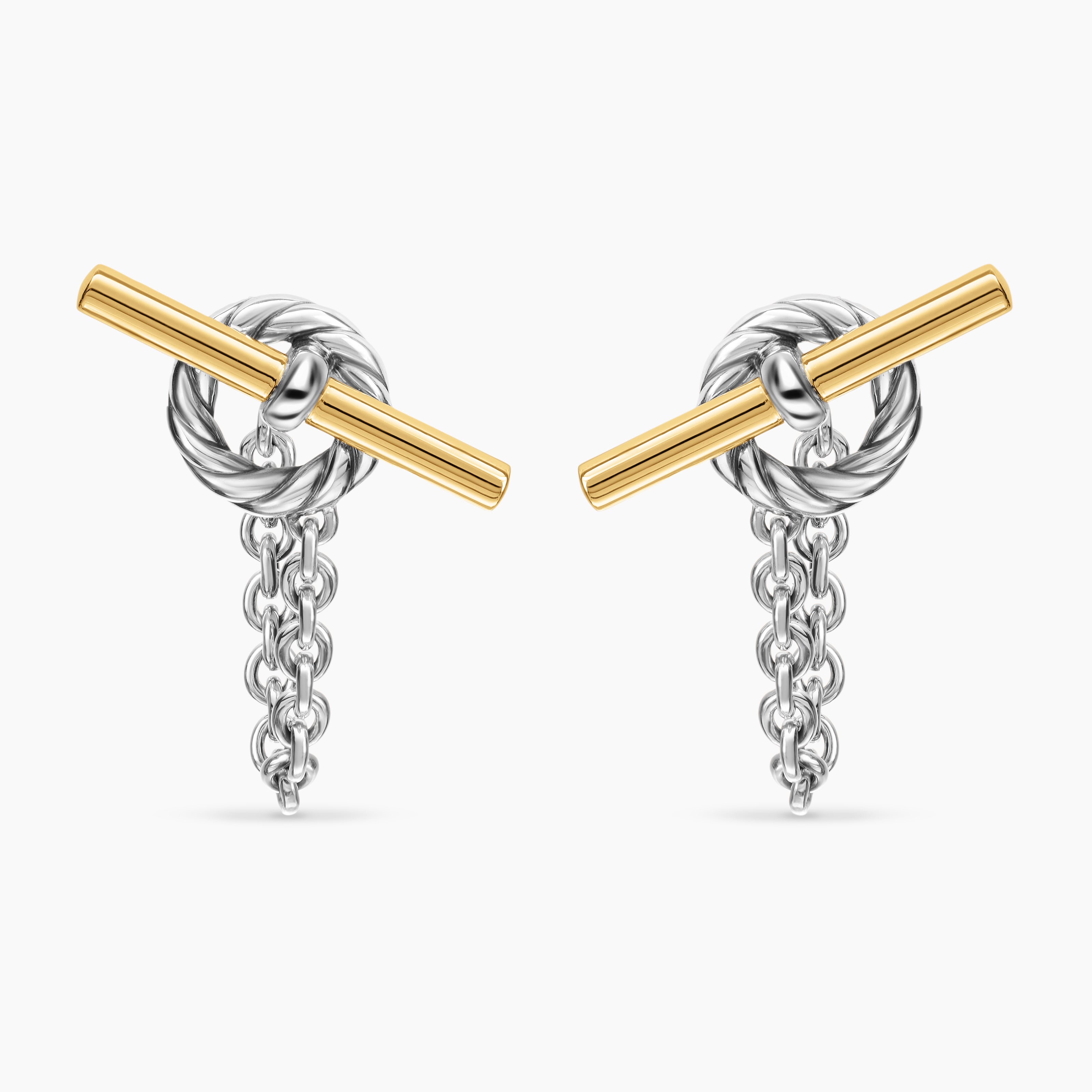 Womens DY Mercer&reg; Bold Toggle Chain Stud Earrings in Sterling Silver with 18K Yellow Gold, 50.4mm