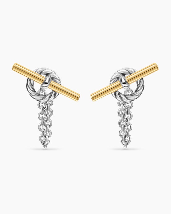 DY Mercer® Bold Toggle Chain Stud Earrings in Sterling Silver with 18ct Yellow Gold, 50.4mm