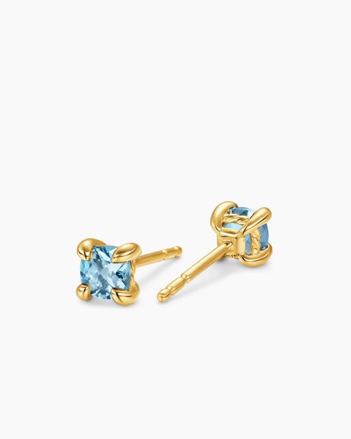Womens Micro Chatelaine® Stud Earrings in 18K Yellow Gold with Aquamarine, 4.8mm