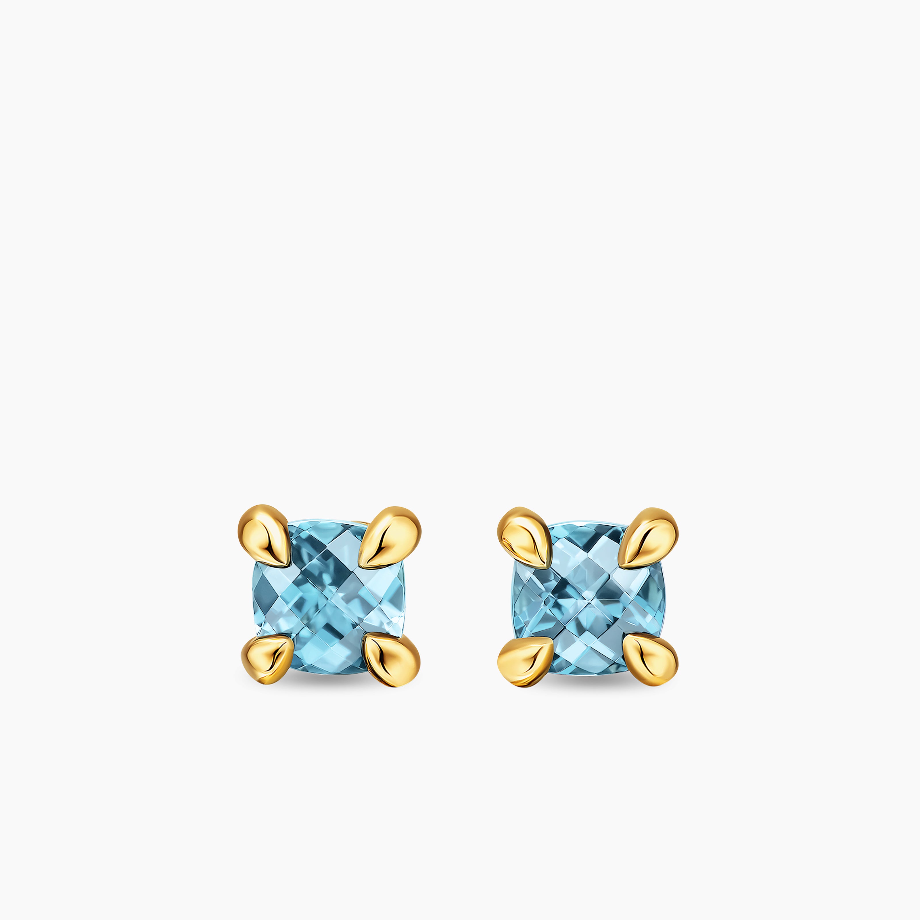 Womens Micro Chatelaine&reg; Stud Earrings in 18K Yellow Gold with Aquamarine, 4.8mm