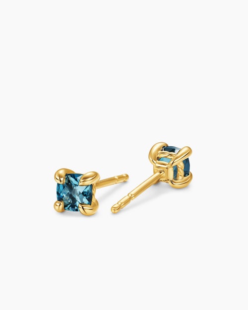 Womens Micro Chatelaine® Stud Earrings in 18K Yellow Gold with Hampton Blue Topaz, 4.8mm