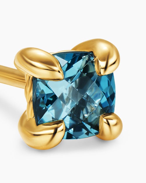 Womens Micro Chatelaine® Stud Earrings in 18K Yellow Gold with Hampton Blue Topaz, 4.8mm