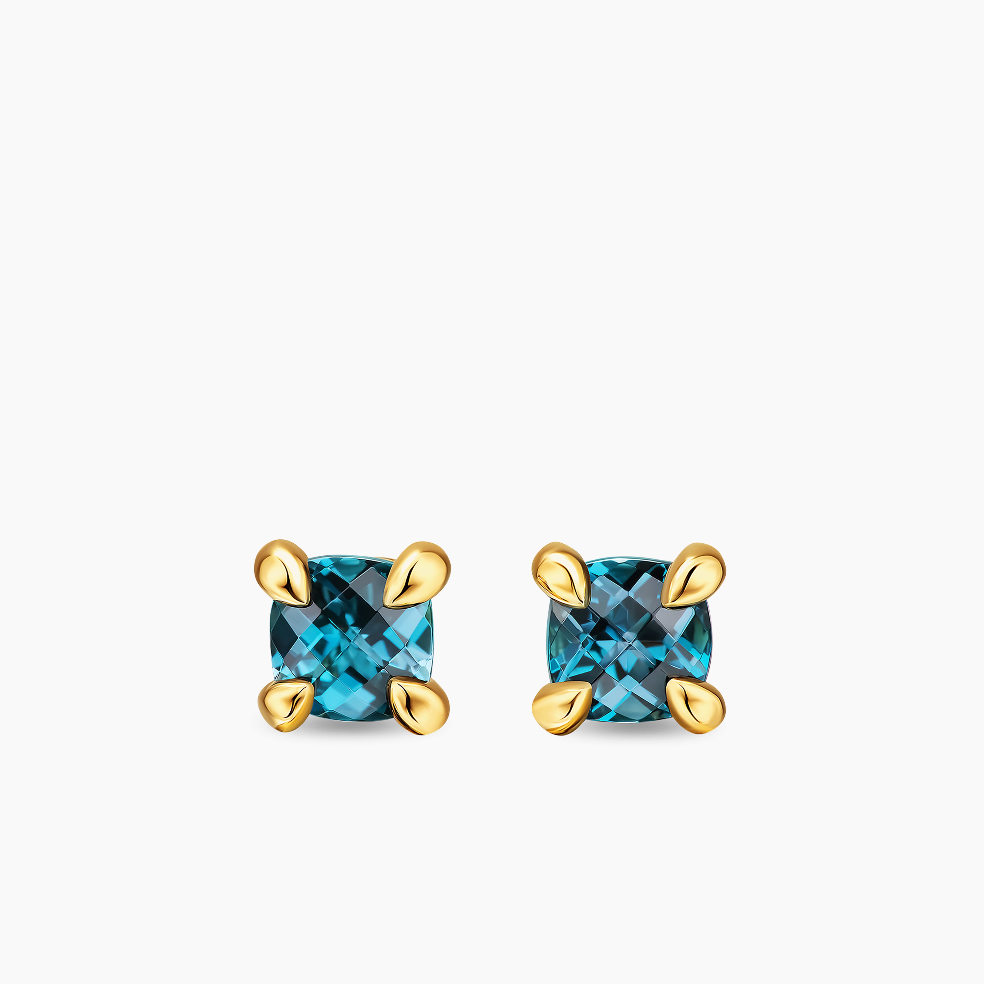 Womens Micro Chatelaine&reg; Stud Earrings in 18K Yellow Gold with Hampton Blue Topaz, 4.8mm