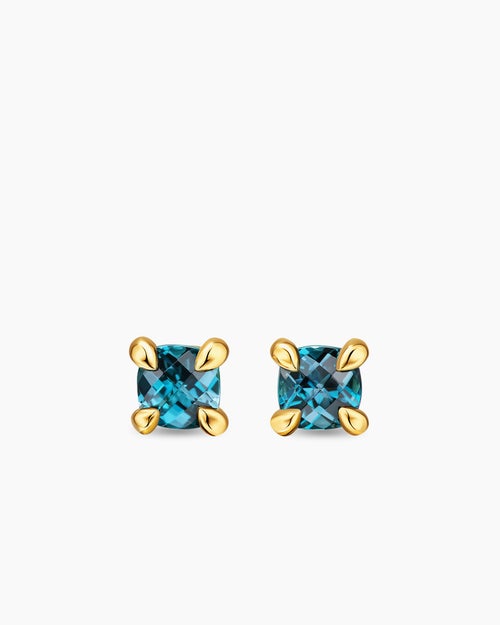 Womens Micro Chatelaine® Stud Earrings in 18K Yellow Gold with Hampton Blue Topaz, 4.8mm