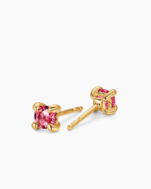Womens Micro Chatelaine® Stud Earrings in 18K Yellow Gold with Pink Tourmaline, 4.8mm