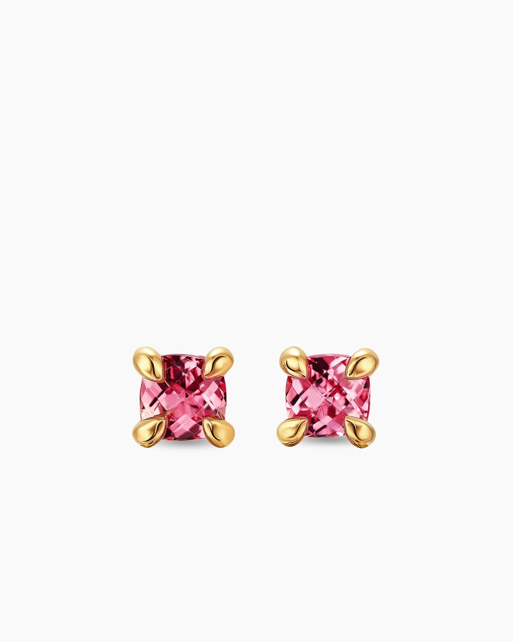 Womens Micro Chatelaine® Stud Earrings in 18K Yellow Gold with Pink Tourmaline, 4.8mm