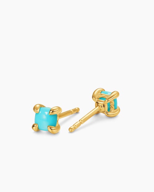 Womens Micro Chatelaine® Stud Earrings in 18K Yellow Gold with Turquoise, 4.8mm