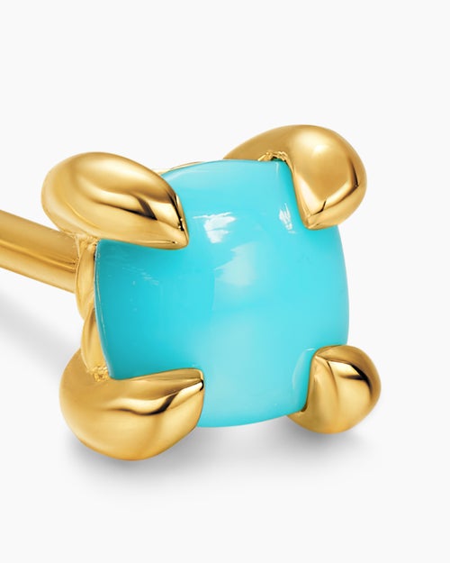 Womens Micro Chatelaine® Stud Earrings in 18K Yellow Gold with Turquoise, 4.8mm