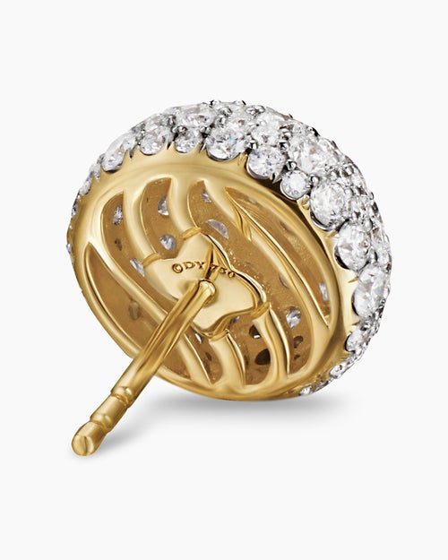 Womens Pavé Stud Earrings in 18K Yellow Gold with Diamonds, 12mm