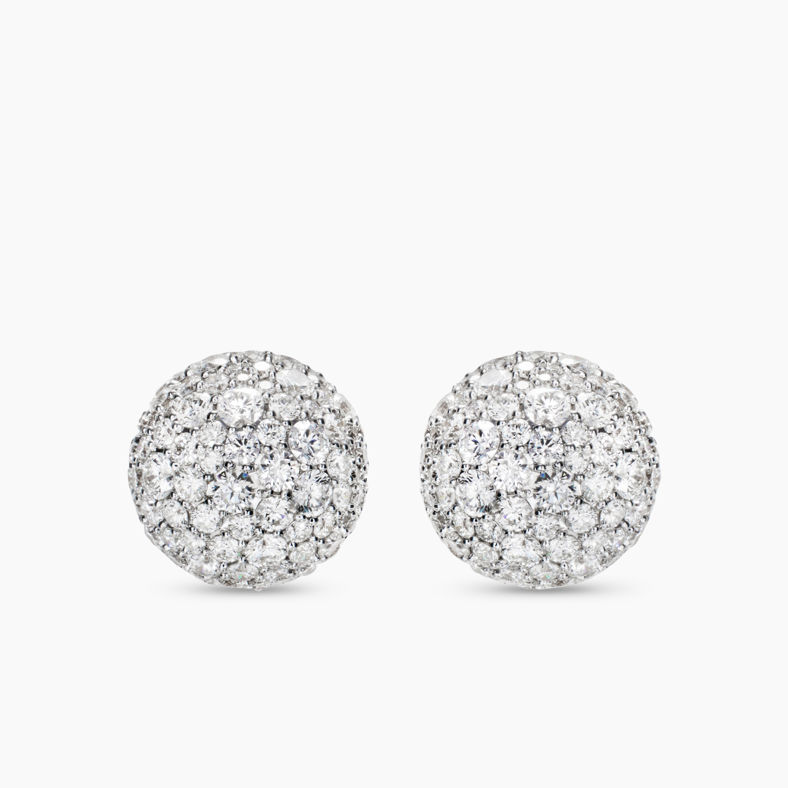 Womens Pav&eacute; Stud Earrings in 18K Yellow Gold with Diamonds, 12mm