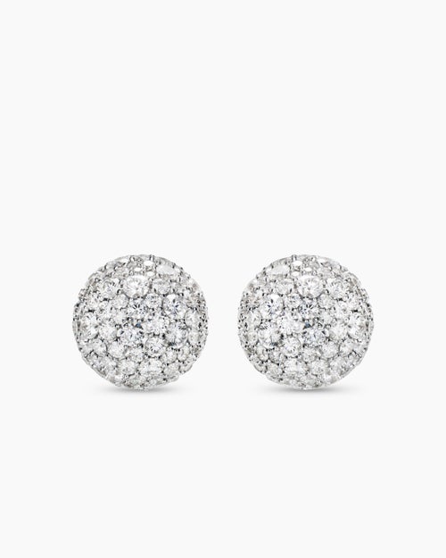Womens Pavé Stud Earrings in 18K Yellow Gold with Diamonds, 12mm