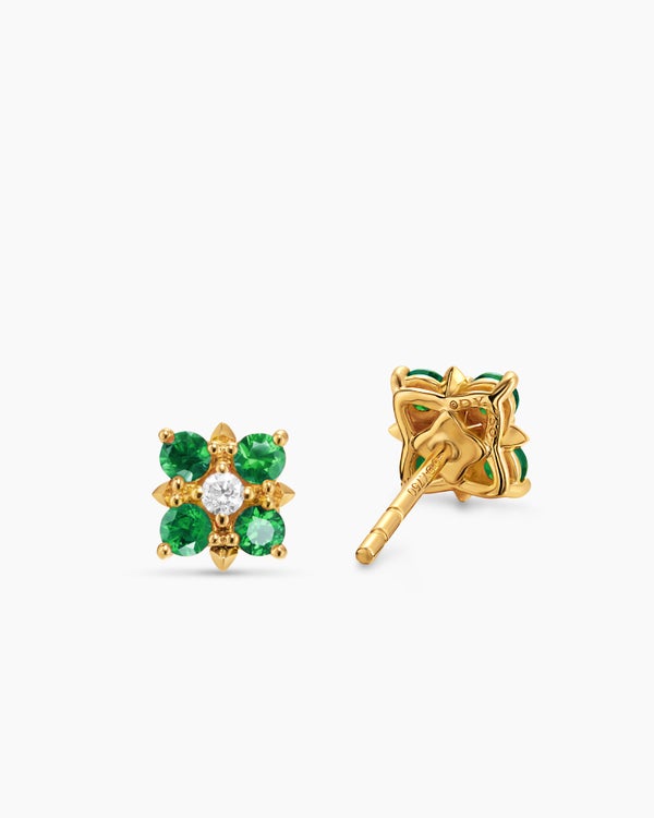 Petite Modern Renaissance® Color Stud Earrings in 18K Yellow Gold with Emeralds and Diamonds, 8.7mm