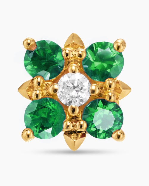 Womens Petite Modern Renaissance® Color Stud Earrings in 18K Yellow Gold with Emeralds and Diamonds, 8.7mm