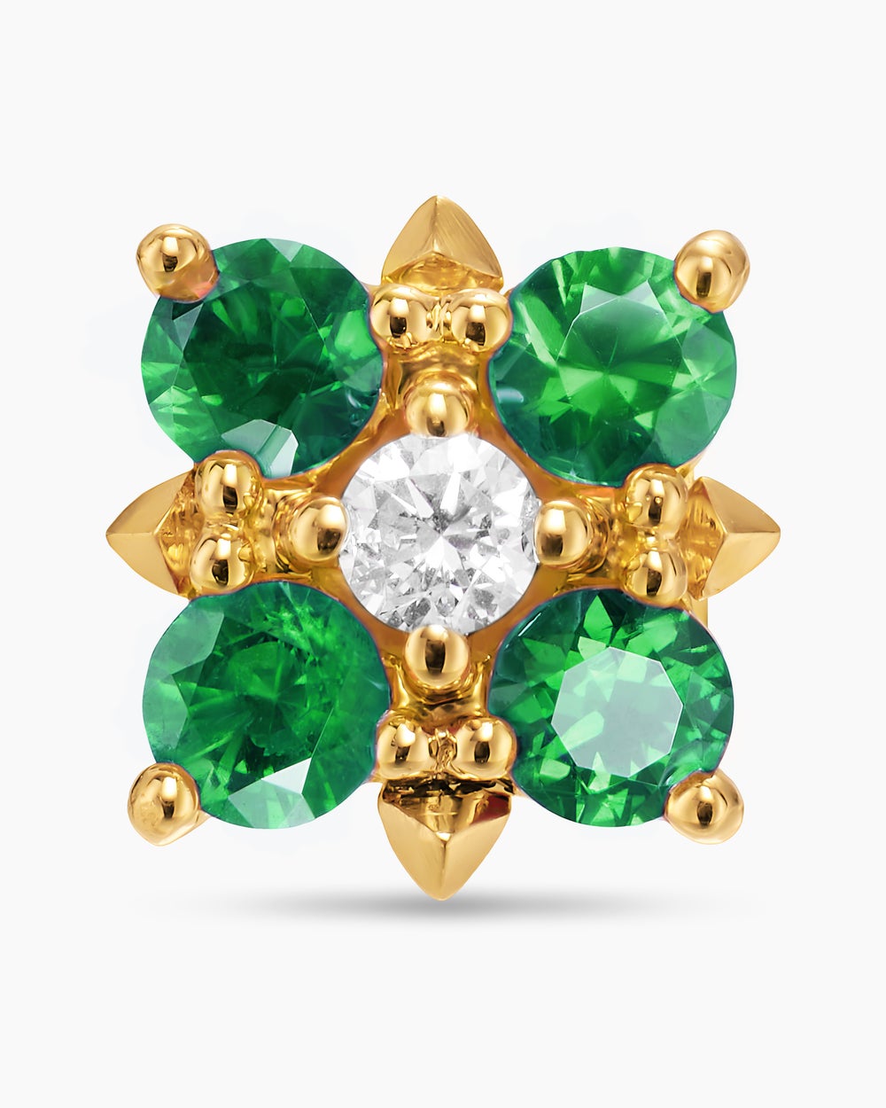 Womens Petite Modern Renaissance® Color Stud Earrings in 18K Yellow Gold with Emeralds and Diamonds, 8.7mm