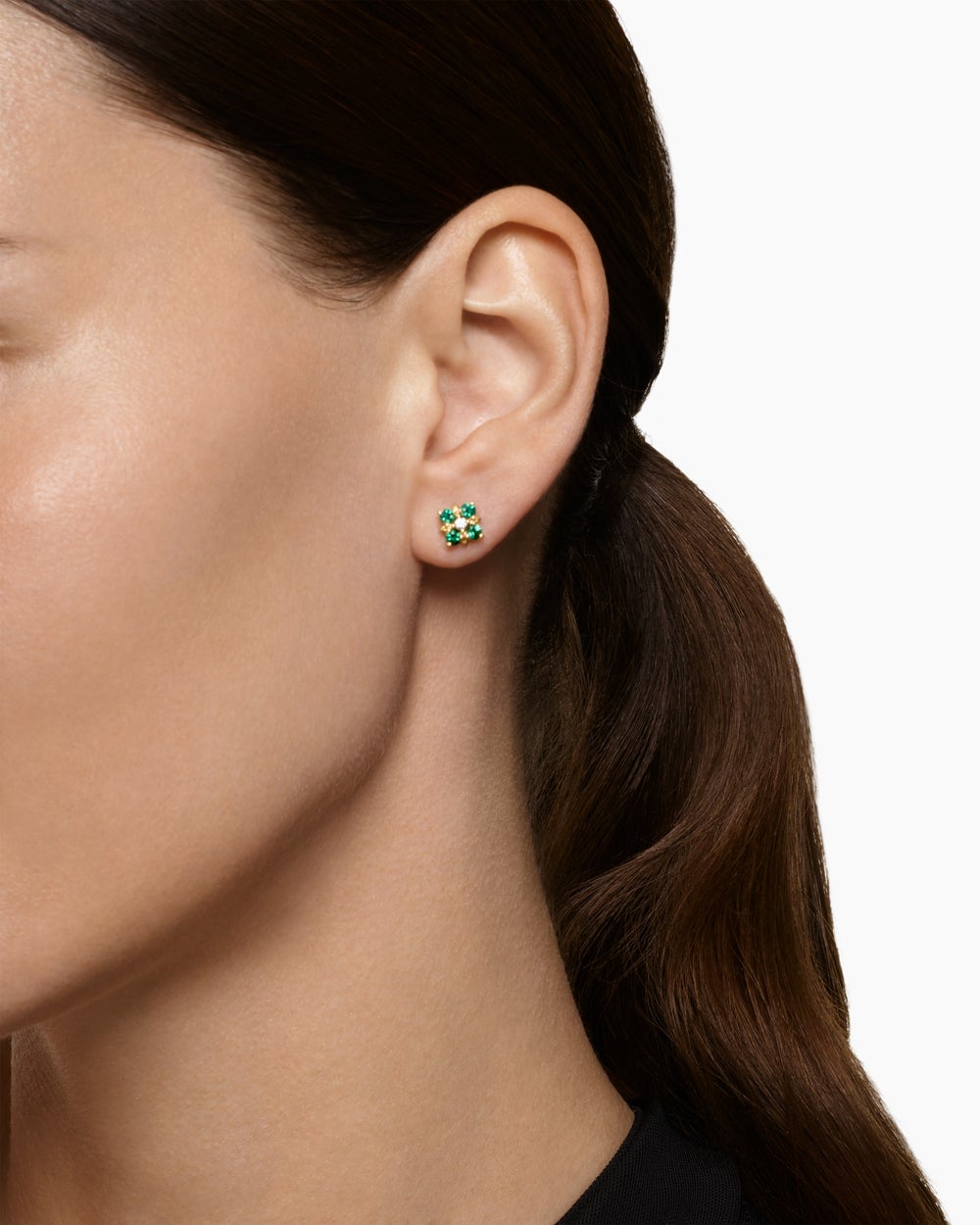 Womens Petite Modern Renaissance® Color Stud Earrings in 18K Yellow Gold with Emeralds and Diamonds, 8.7mm