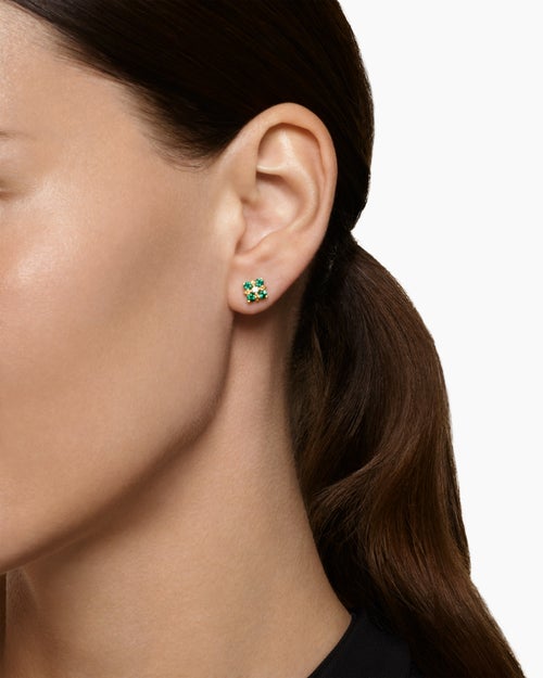 Womens Petite Modern Renaissance® Colour Stud Earrings in 18ct Yellow Gold with Emeralds and Diamonds, 8.7mm