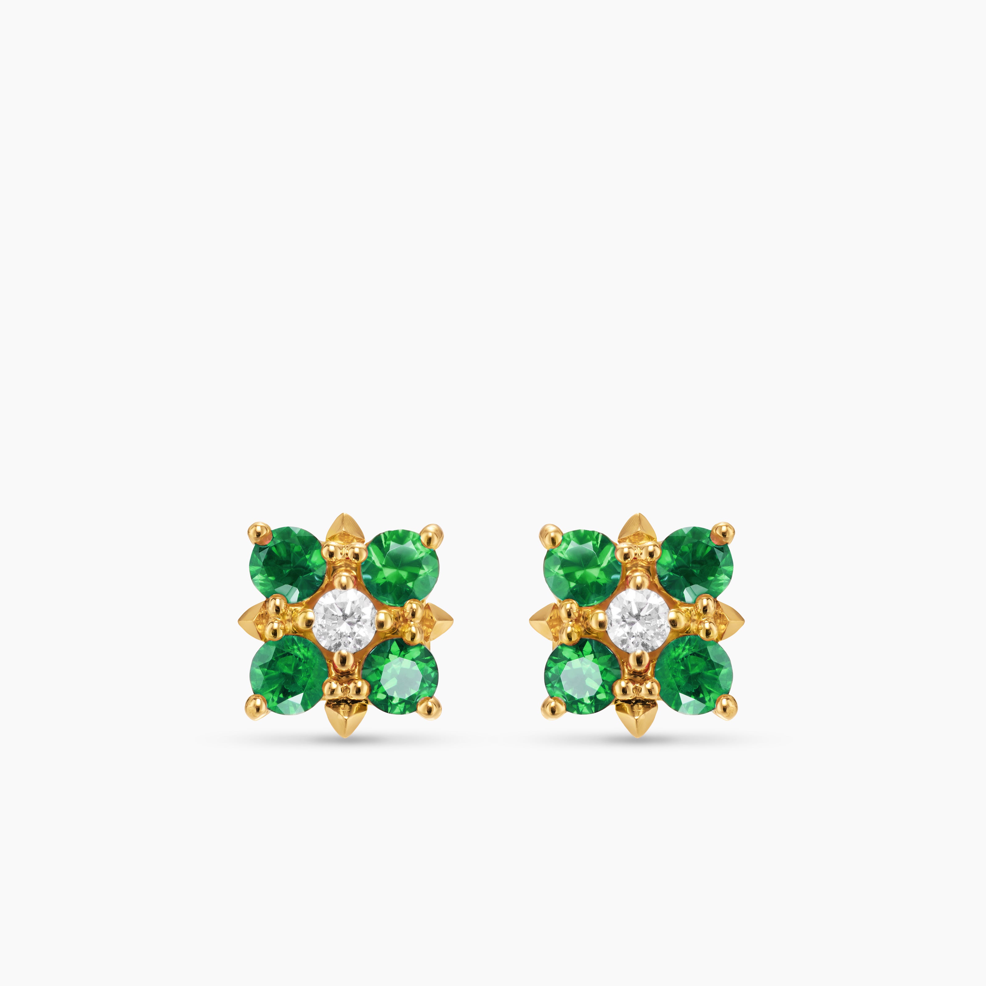 Womens Petite Modern Renaissance&reg; Color Stud Earrings in 18K Yellow Gold with Emeralds and Diamonds, 8.7mm
