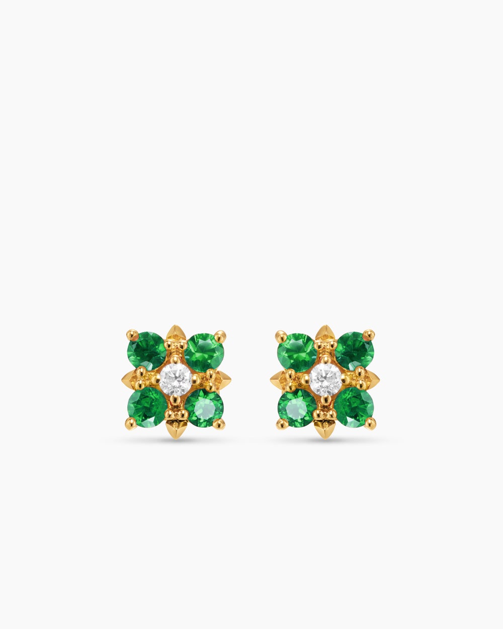 Womens Petite Modern Renaissance® Color Stud Earrings in 18K Yellow Gold with Emeralds and Diamonds, 8.7mm