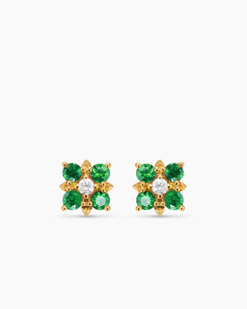 Womens Petite Modern Renaissance® Colour Stud Earrings in 18ct Yellow Gold with Emeralds and Diamonds, 8.7mm