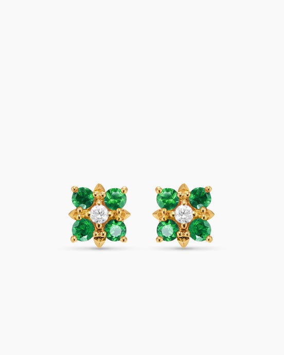 Petite Modern Renaissance® Color Stud Earrings in 18K Yellow Gold with Emeralds and Diamonds, 8.7mm