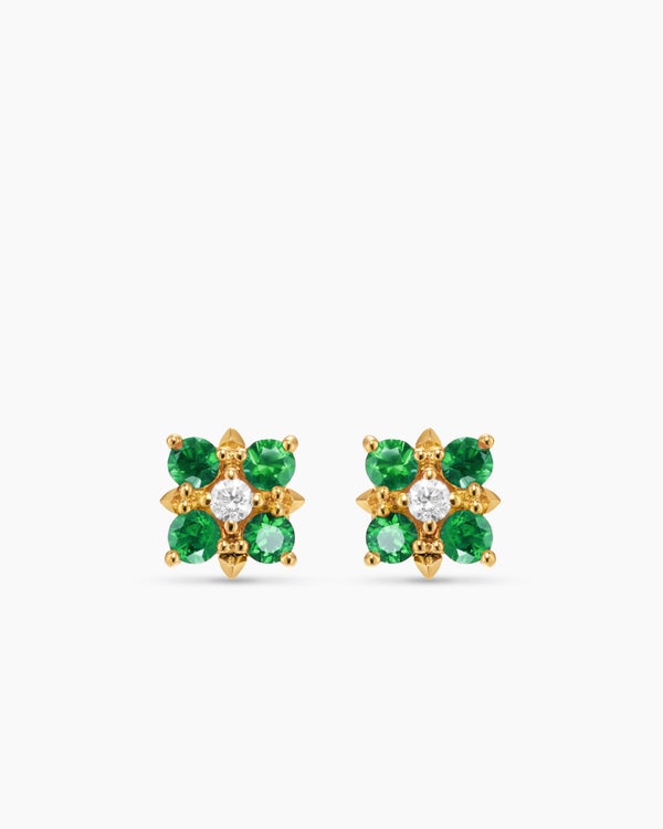 Petite Modern Renaissance® Color Stud Earrings in 18K Yellow Gold with Emeralds and Diamonds, 8.7mm