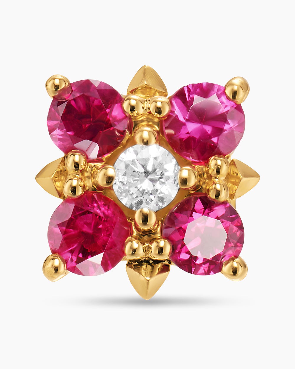 Womens Petite Modern Renaissance® Color Stud Earrings in 18K Yellow Gold with Rubies and Diamonds, 8.7mm