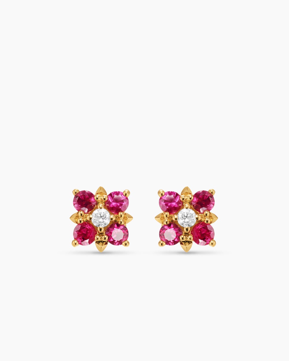 Womens Petite Modern Renaissance® Color Stud Earrings in 18K Yellow Gold with Rubies and Diamonds, 8.7mm