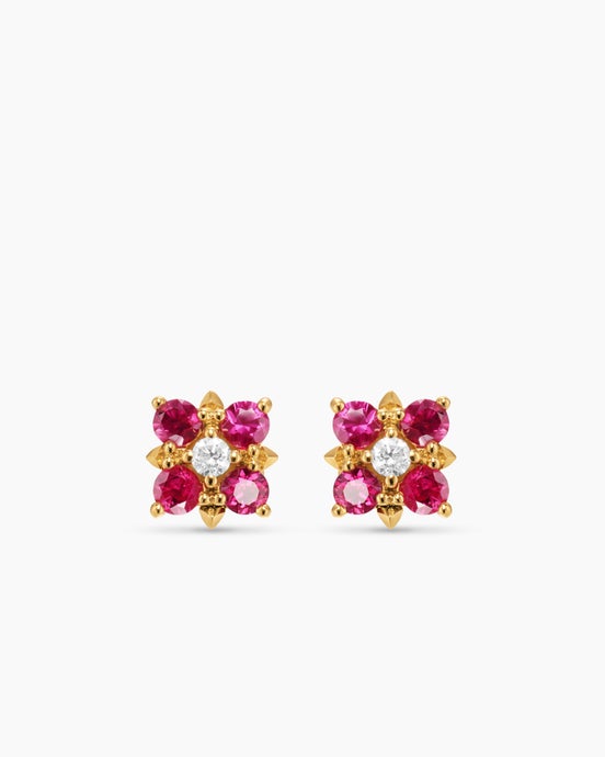 Petite Modern Renaissance® Colour Stud Earrings in 18K Yellow Gold with Rubies and Diamonds, 8.7mm
