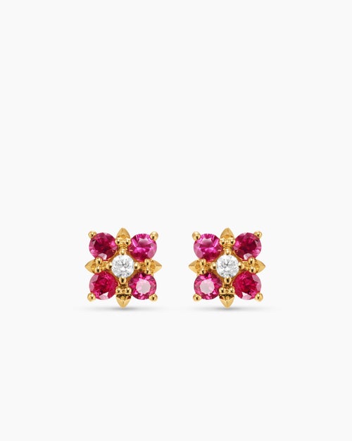 Womens Petite Modern Renaissance® Colour Stud Earrings in 18K Yellow Gold with Rubies and Diamonds, 8.7mm