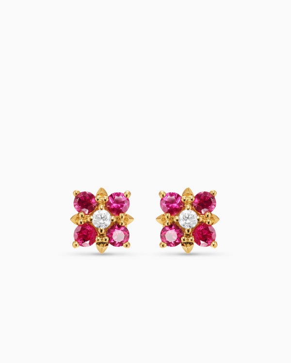 Petite Modern Renaissance® Color Stud Earrings in 18K Yellow Gold with Rubies and Diamonds, 8.7mm