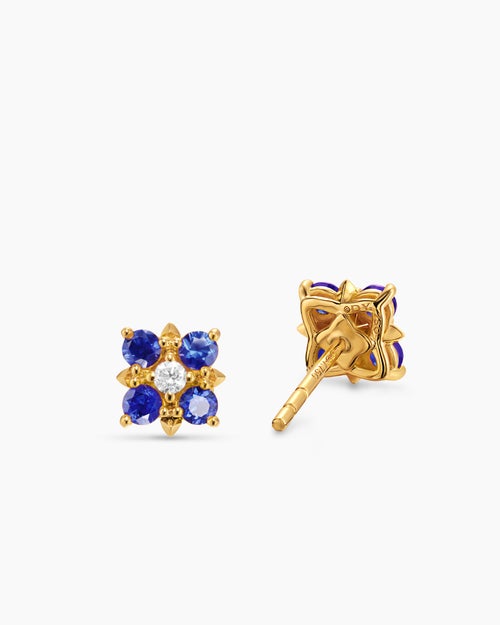 Womens Petite Modern Renaissance® Color Stud Earrings in 18K Yellow Gold with Sapphires and Diamonds, 8.7mm