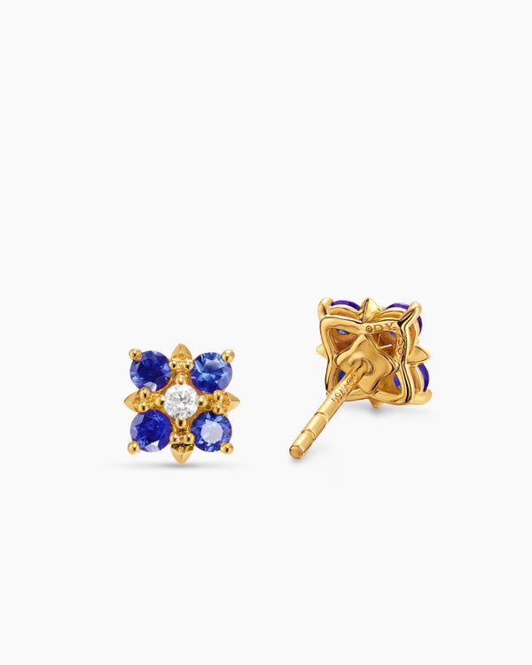 Petite Modern Renaissance® Color Stud Earrings in 18K Yellow Gold with Sapphires and Diamonds, 8.7mm