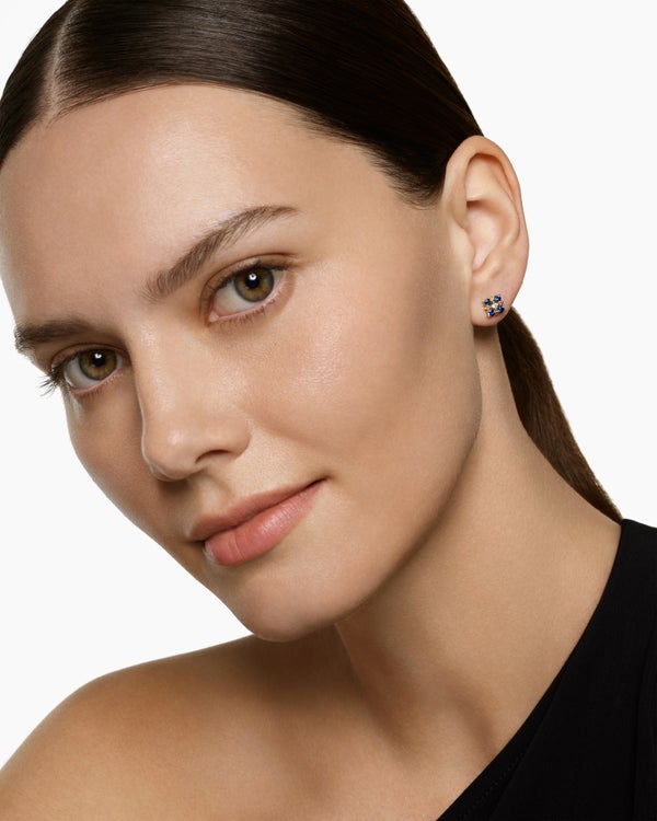 Petite Modern Renaissance® Color Stud Earrings in 18K Yellow Gold with Sapphires and Diamonds, 8.7mm