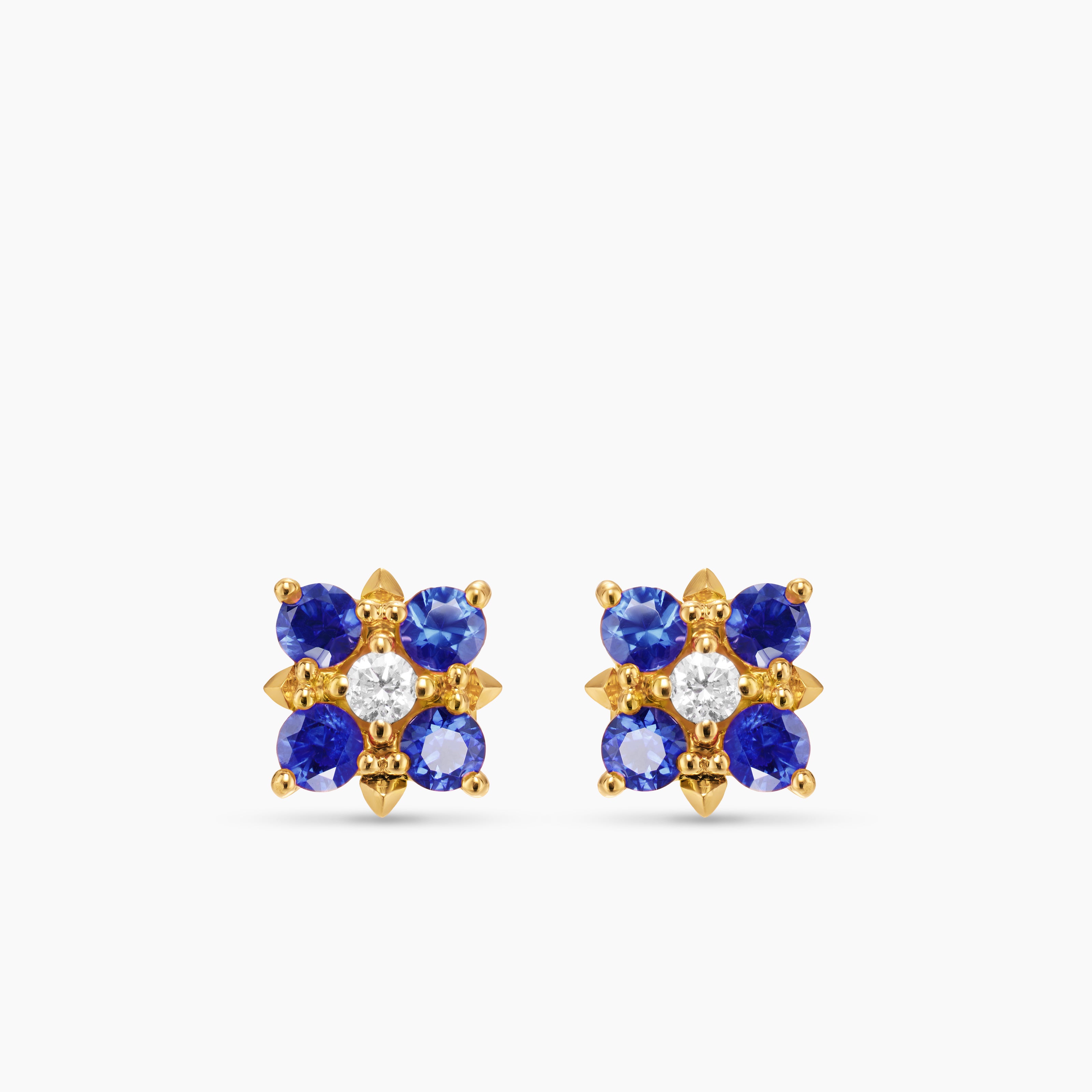 Womens Petite Modern Renaissance&reg; Color Stud Earrings in 18K Yellow Gold with Sapphires and Diamonds, 8.7mm