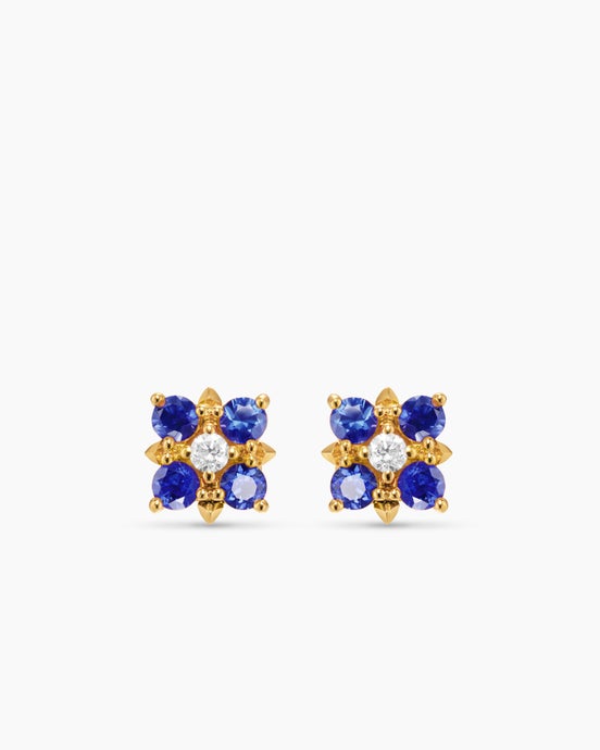 Petite Modern Renaissance® Color Stud Earrings in 18K Yellow Gold with Sapphires and Diamonds, 8.7mm