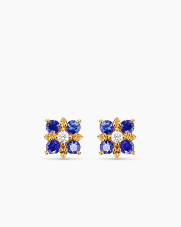 Petite Modern Renaissance® Color Stud Earrings in 18K Yellow Gold with Sapphires and Diamonds, 8.7mm