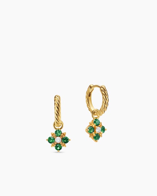 Womens Petite Modern Renaissance® Colour Drop Earrings in 18ct Yellow Gold with Emerald and Diamonds, 18mm