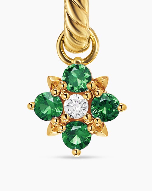 Womens Petite Modern Renaissance® Colour Drop Earrings in 18ct Yellow Gold with Emerald and Diamonds, 18mm