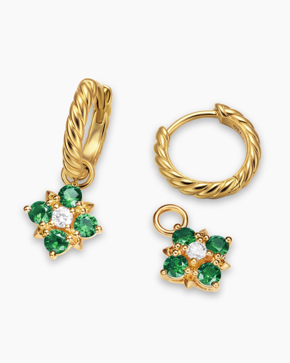 Womens Petite Modern Renaissance® Color Drop Earrings in 18K Yellow Gold with Emerald and Diamonds, 18mm