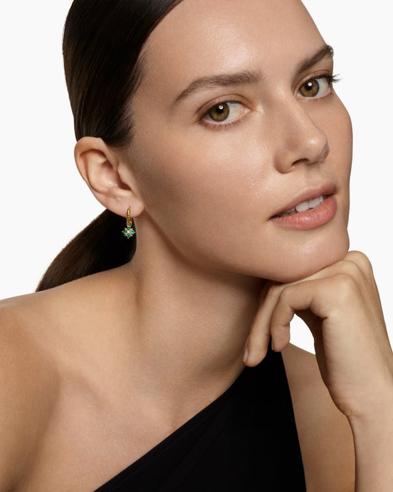 Petite Modern Renaissance® Color Drop Earrings in 18K Yellow Gold with Emerald and Diamonds, 18mm