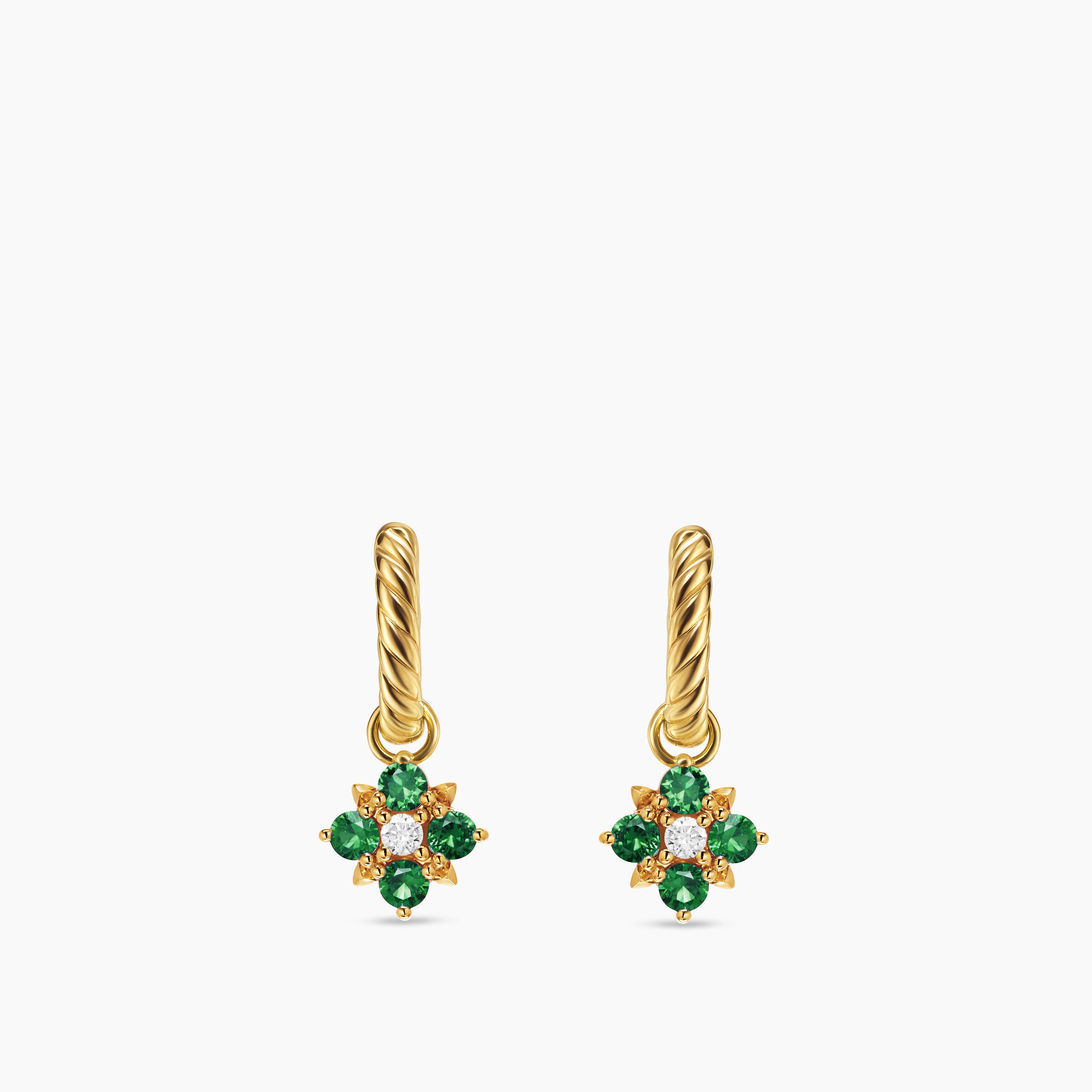 Womens Petite Modern Renaissance&reg; Color Drop Earrings in 18K Yellow Gold with Emerald and Diamonds, 18mm