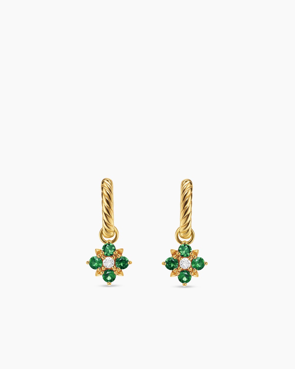Womens Petite Modern Renaissance® Color Drop Earrings in 18K Yellow Gold with Emerald and Diamonds, 18mm