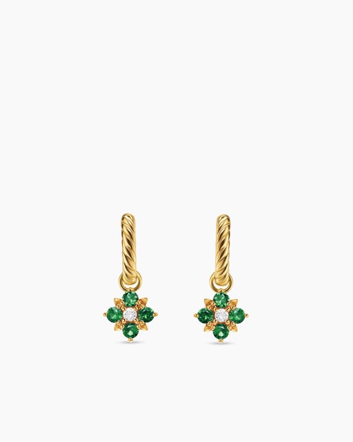 Womens Petite Modern Renaissance® Color Drop Earrings in 18K Yellow Gold with Emerald and Diamonds, 18mm