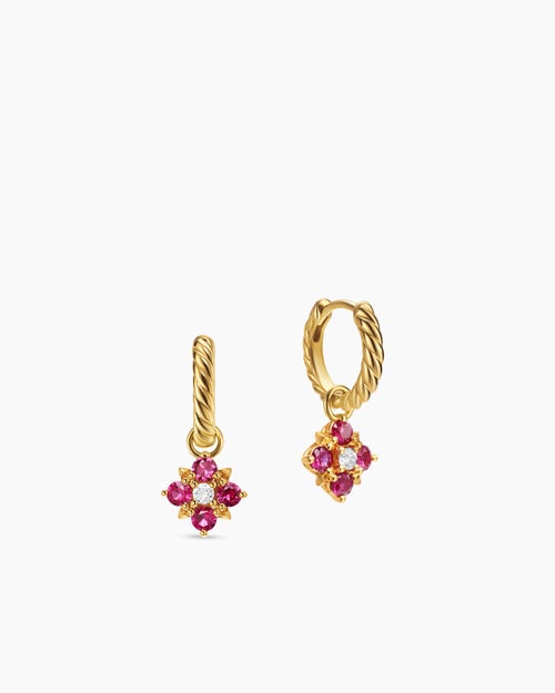 Womens Petite Modern Renaissance® Color Drop Earrings in 18K Yellow Gold with Ruby and Diamonds, 18mm