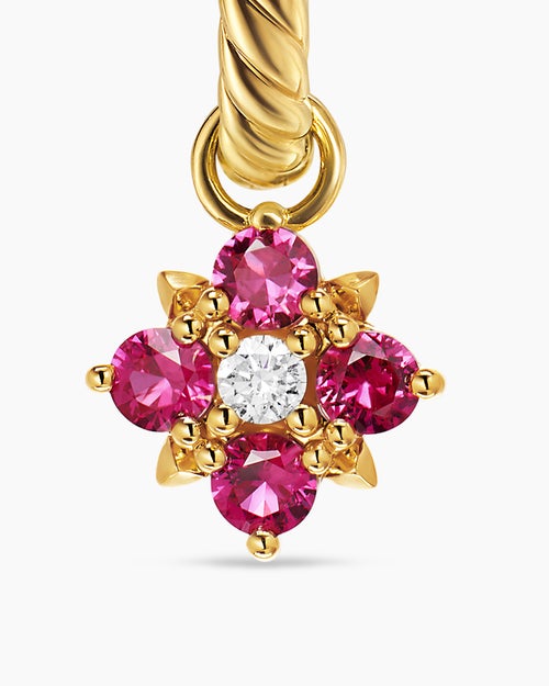 Womens Petite Modern Renaissance® Colour Drop Earrings in 18K Yellow Gold with Ruby and Diamonds, 18mm