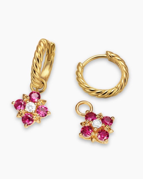 Womens Petite Modern Renaissance® Color Drop Earrings in 18K Yellow Gold with Ruby and Diamonds, 18mm
