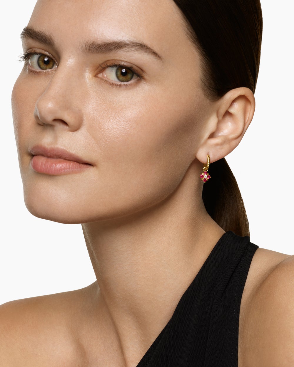 Womens Petite Modern Renaissance® Color Drop Earrings in 18K Yellow Gold with Ruby and Diamonds, 18mm