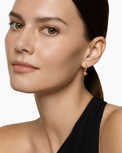 Womens Petite Modern Renaissance® Color Drop Earrings in 18K Yellow Gold with Ruby and Diamonds, 18mm